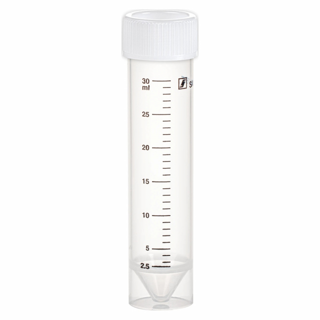 30ml遠心チューブ　V底/自立型/&phi;25&times;107/PP/目盛・書込みスペース付